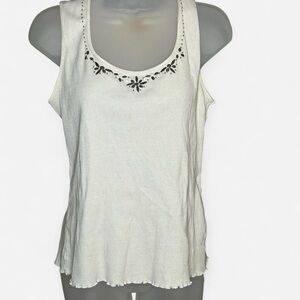 Ruby Rd. Cream Tank Top with Beaded Embroidery